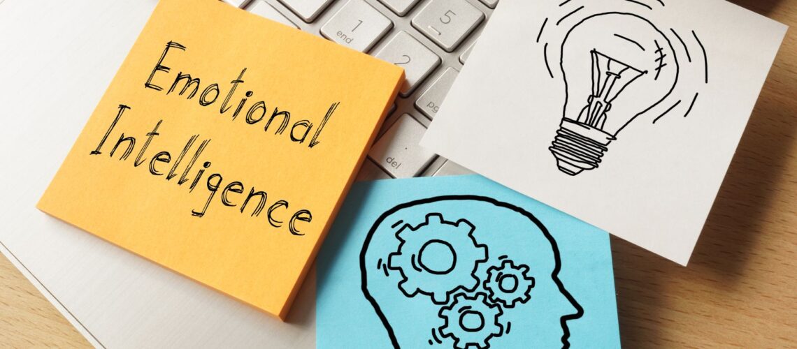 Emotional intelligence leadership development concepts with brain gears and lightbulb representing strategic thinking skills