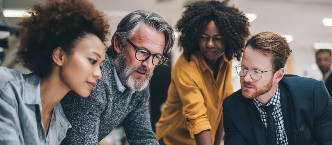 Diverse leadership team collaborating on adaptive strategies, demonstrating resilience and agility in modern workplace