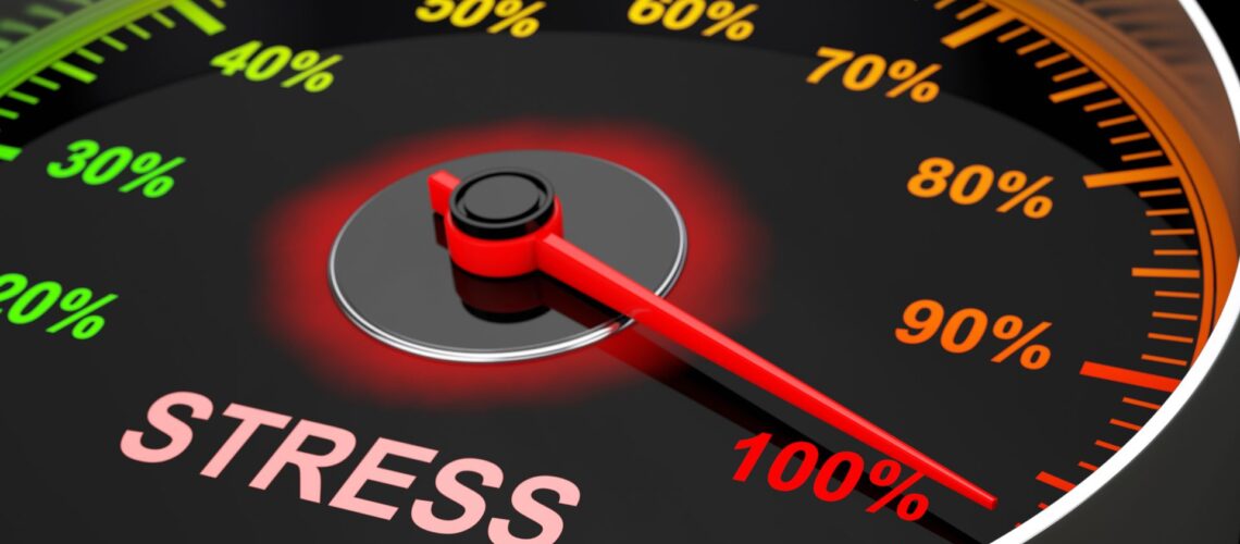 Stress level gauge showing progression from good stress to bad stress at maximum level